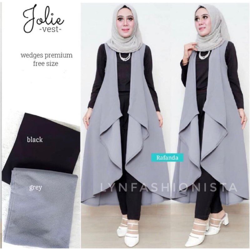 LYNFASHIONISTA-LONG OUTER WANITA MUSLIM MODEL LAYER DEPAN TEBAL/JOLIE