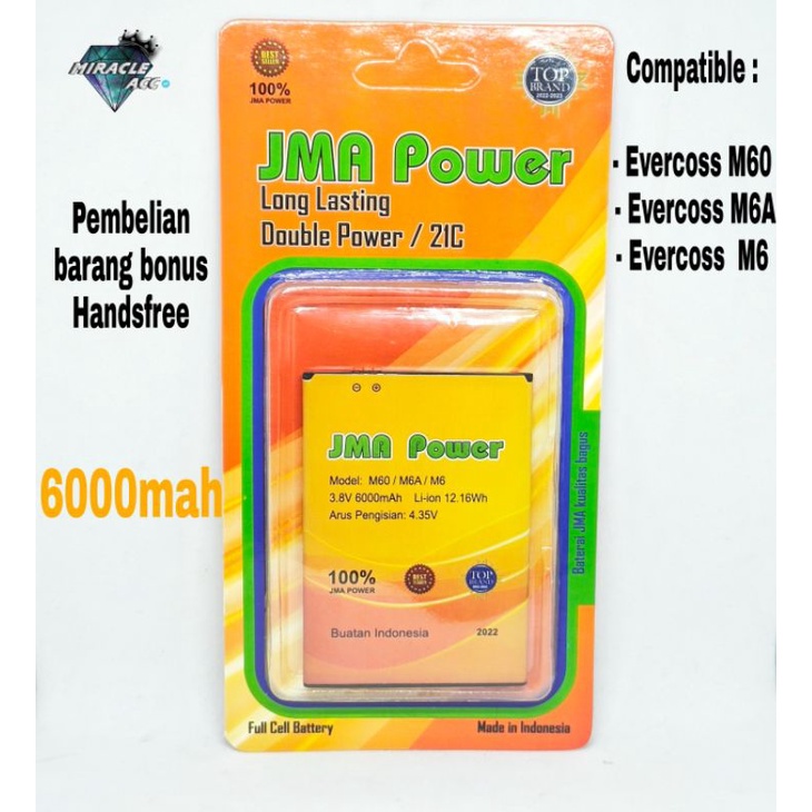 Baterai JMA Power Double Power Original Evercoss M60 / M6A / M6 Bonus Handsfree