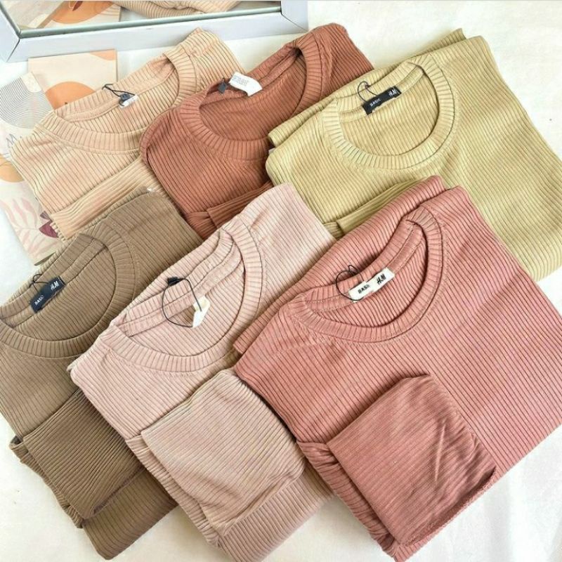 Kaos RIB Deluxe lengan panjang wafer grosir Basic premium polos rajut knit tee ruby kallyoutfit long
