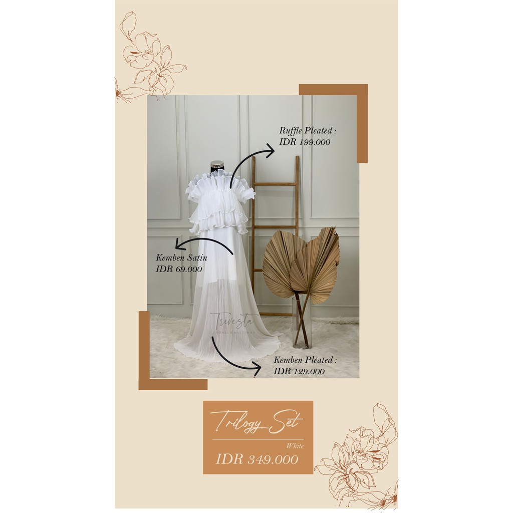 Kemben Pleated Trilogy BW -Flower Endurance Coll -KIMONO ROBE PENGANTIN /RUFFLE/Penutup Dada /Kemben