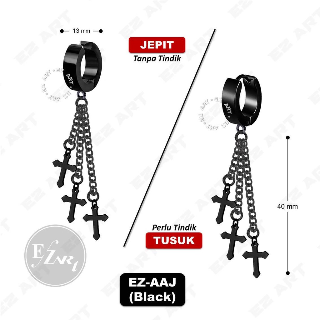 1Pc EZ-AAJ ANTING TRIPLE CROSS SALIB RANTAI JEPIT TUSUK PRIA WANITA KPOP BTS BANGTAN