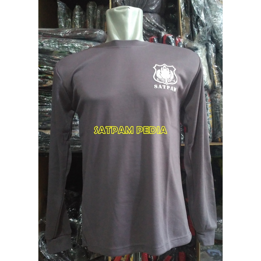 Kaos Satpam Panjang Abu Logo Putih - Kaos Security Panjang Abu