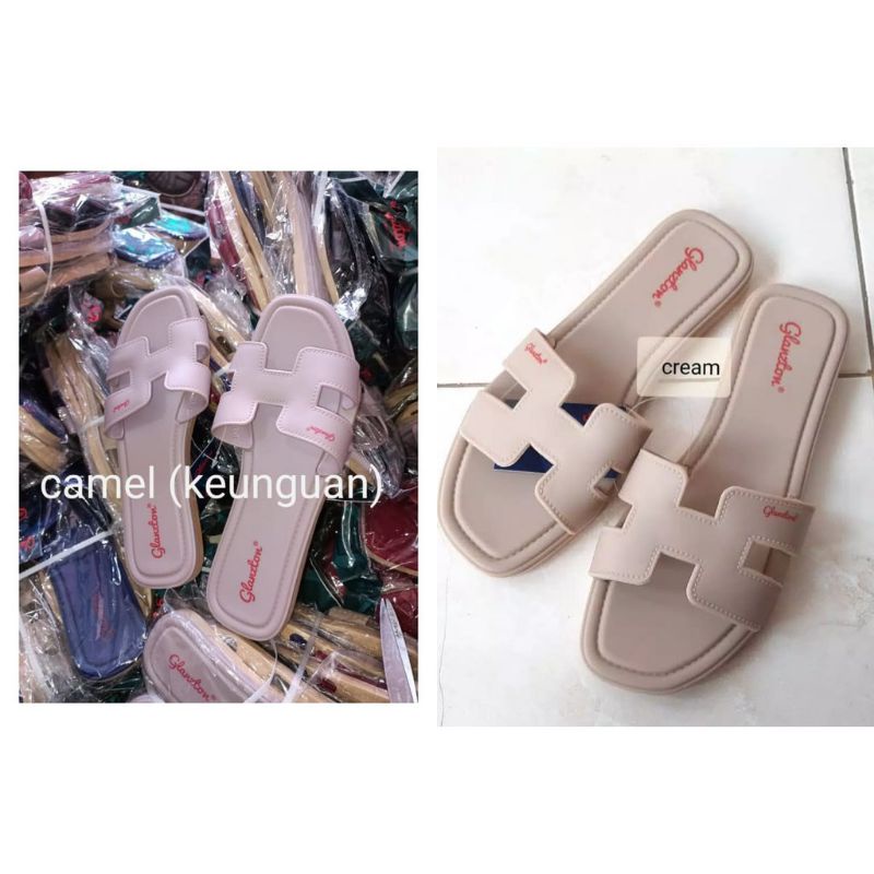 Sandal Flat Wanita Casual Jelly Shoes Polos Merk Glanzton