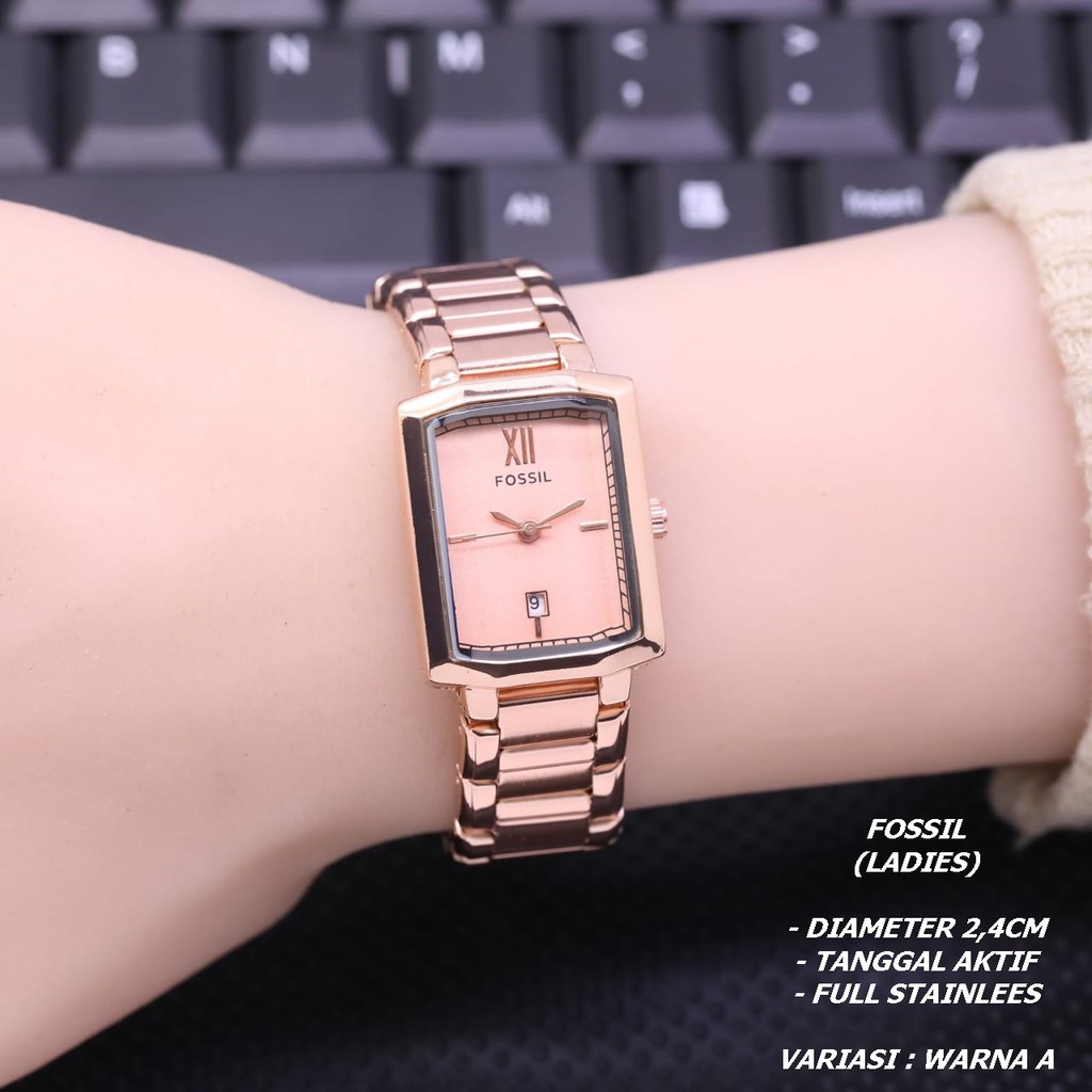 JAM TANGAN WANITA FASHION RANTAI SEGI TANGGAL AKTIF