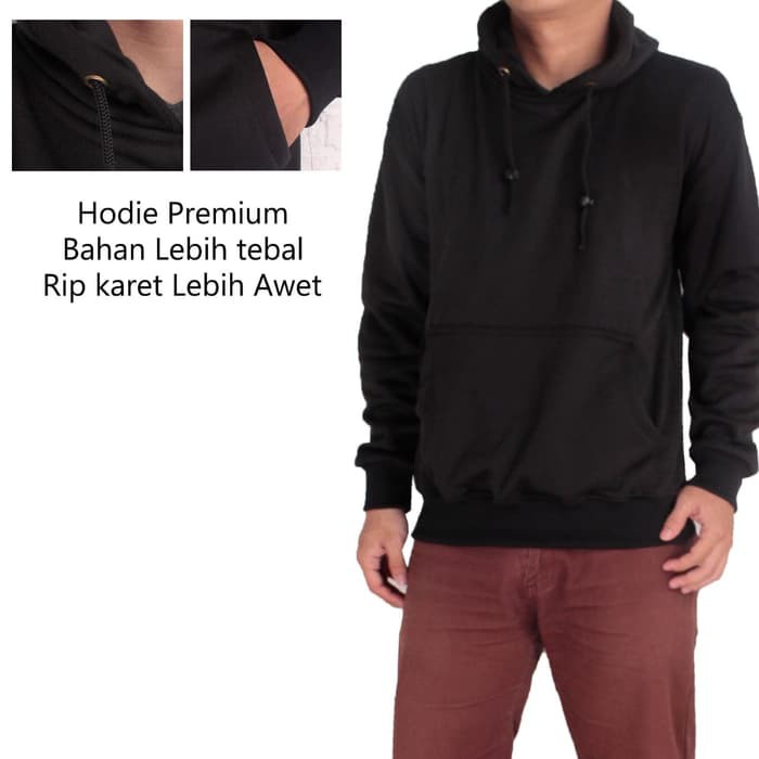 PREMIUM jaket hoodie polos tanpa resleting bahan tebal