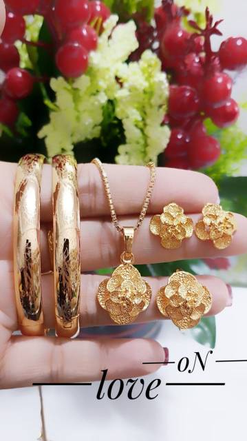 Xuping set perhiasan kalung anting cinci gelang lapis emas 24k (anti iritasi dan tidak ljntur) 2050