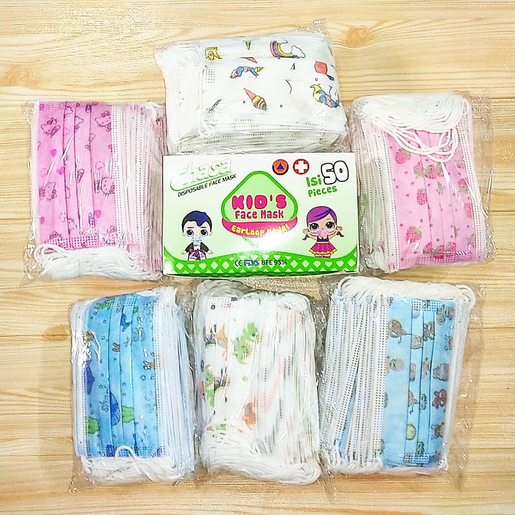 Masker Anak 3 Ply Earloop Disposable Face Mask 1 Box Isi 50 pcs