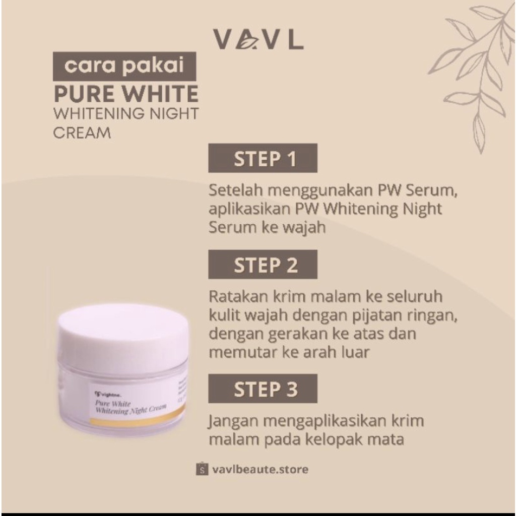 Vavl Pure White Night Cream BY VAVL (WHITENING SERIES) BY VIVALENTINE / Vavl Krim Malam