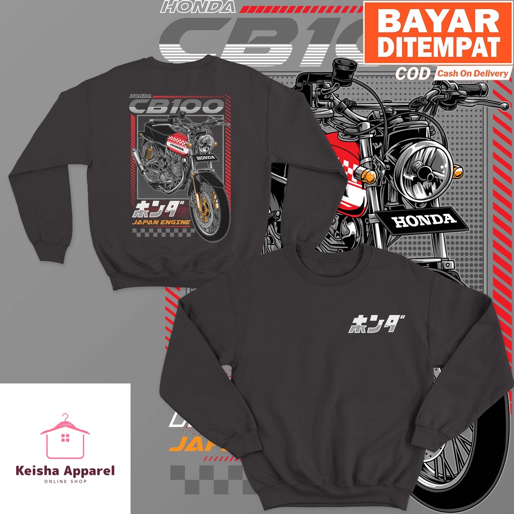 JAKET SWEATER HONDA CB 100 JAPAN ENGINE SERIES SWEATER CB100 PRIA WANITA