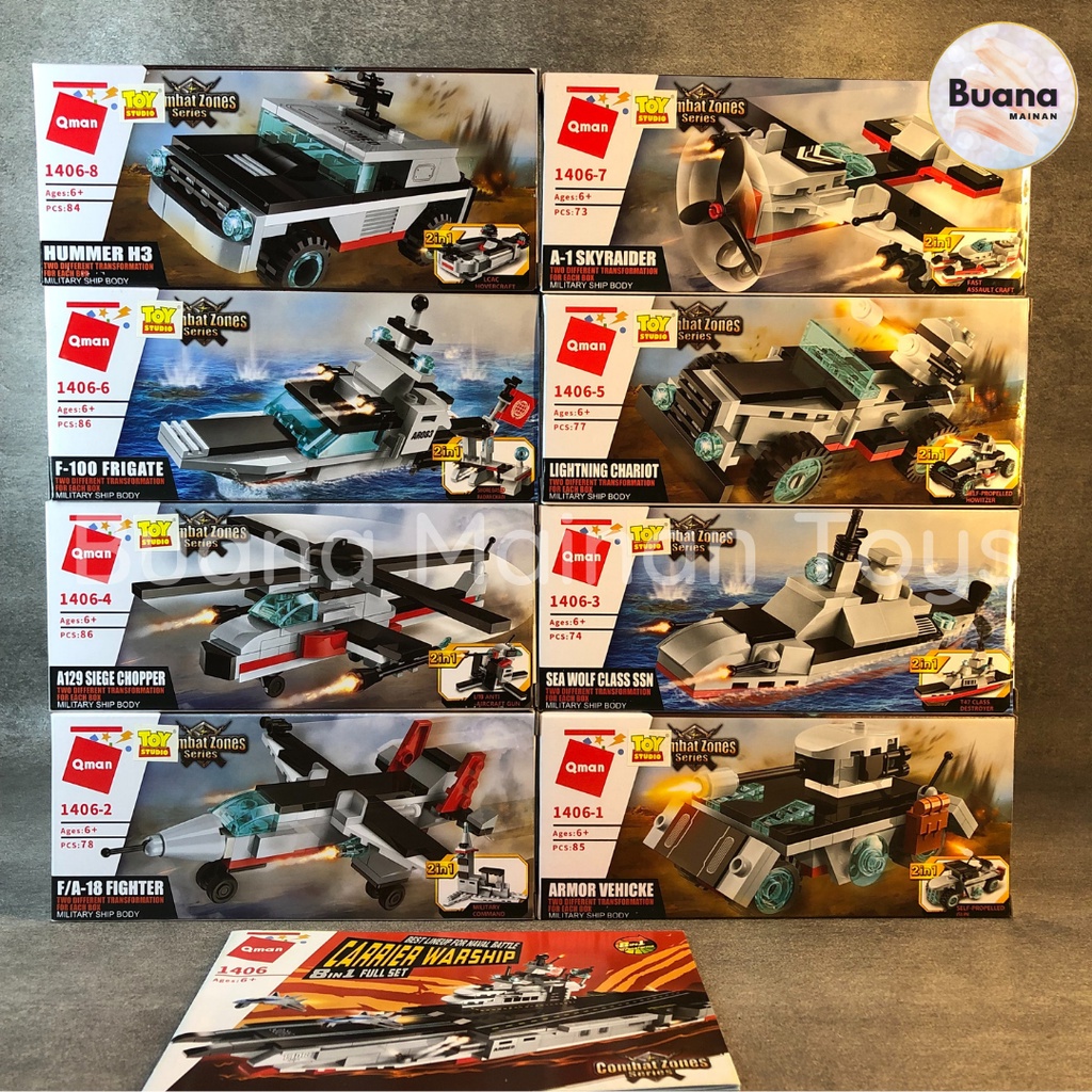 BRICKS QMAN COMBAT ZONE WARSHIP 1406  MAINAN EDUKASI ANAK ROBOT