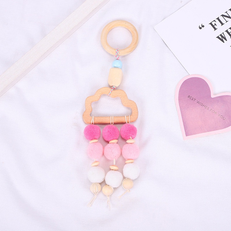 Mary 4pcs / Set Mainan Rattle / Teether Gantung Dengan Frame Kayu Untuk Stroller Bayi