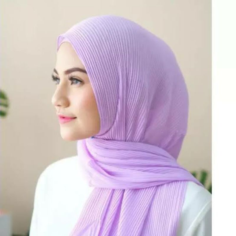 Jilbab Pashmina Full Plisket Premium Lilac | Hijab Pashmina | Kerudung Pashmina | Plisket Pashmina