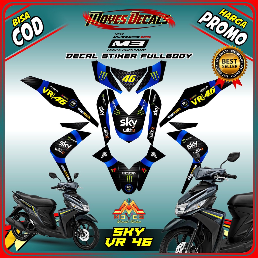 decal mio m3 decal mio m3 decal motor mio m3 full body decal motor yamaha mio m3 motif sky vr-46