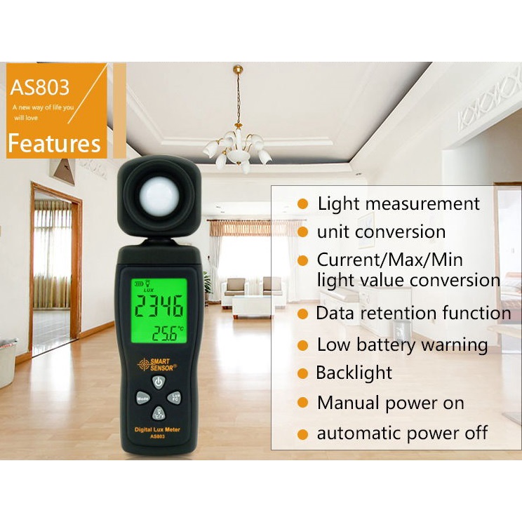 Lux Meter AS803 Luxmeter Alat Ukur Intensitas Cahaya Light Meter Luminance Tester SMART SENSOR Spectrometer Digital