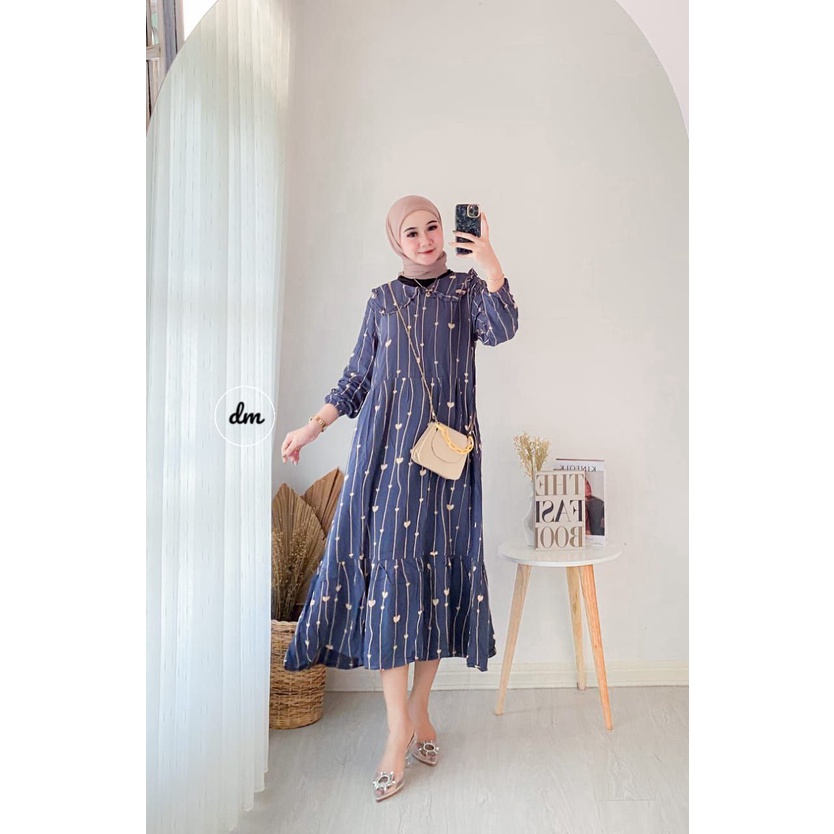 Gamis Midi Love  Rempel Rayon Premium Dress Wanita Polos Lengan Panjang Baju Wanita Busui  LD 110