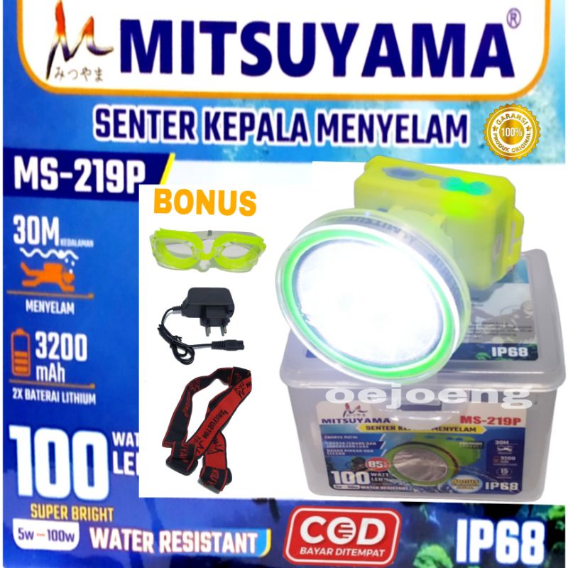 Senter Kepala Diving/Menyelam/selam MATSUYAMA MS-219P MS-219k 100 Watt Super Terang LED Putih/Kuning