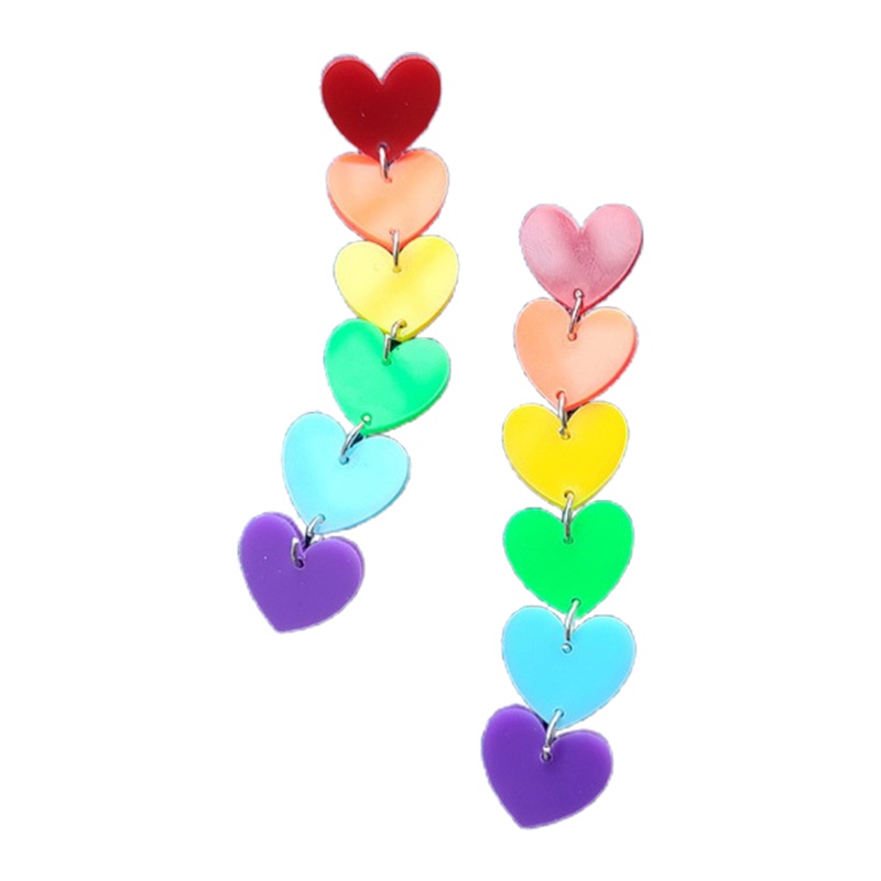 Siy Anting Tusuk Gantung Wanita Bahan Akrilik Desain Hati + Rumbai Panjang Warna Pelangi Untuk Hadiah