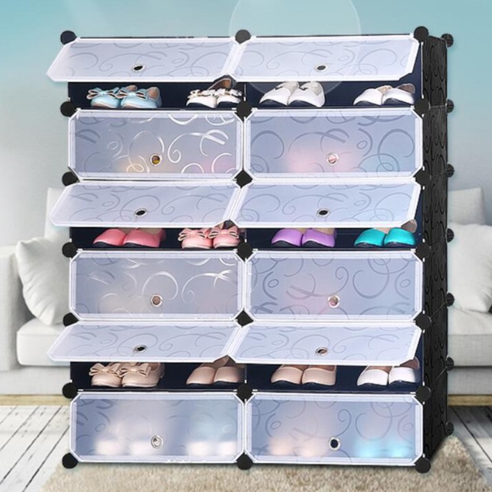 Rak sepatu plastik rak susun rak buku DIY 12 pintu kotak Rak sepatu plastik rak susun rak buku DIY 12 pintu kotak