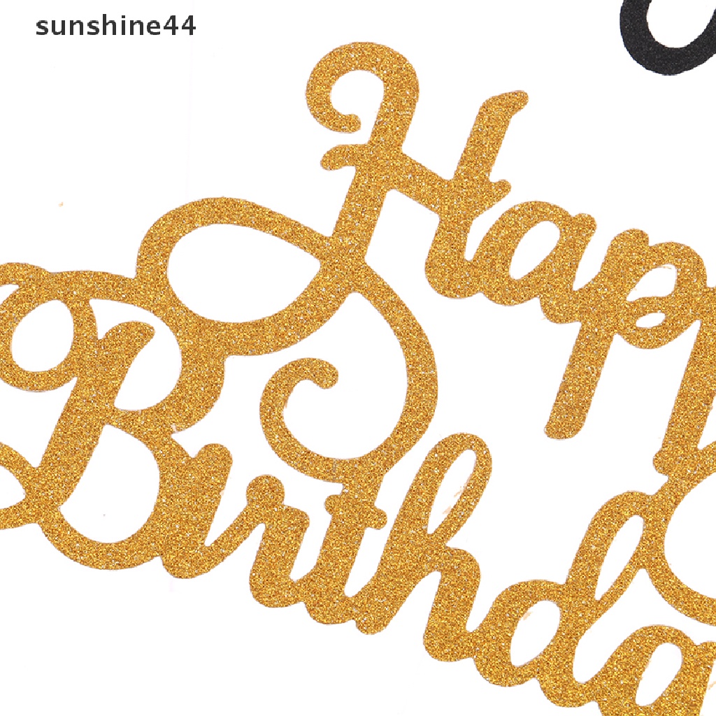 Sunshine 10PCS Topper Kue Ulang Tahun Tulisan Happy Birthday Bahan Kertas Glitter