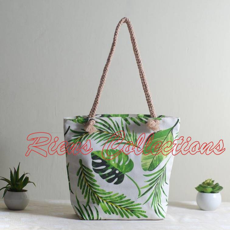 TOTEBAG TALI SUMBU / KEPANG KANVAS MOTIF FLORAL HIJAU. TAS KANVAS. TAS JOGJA. SOUVENIR JOGJA. RIENS COLLECTIONS