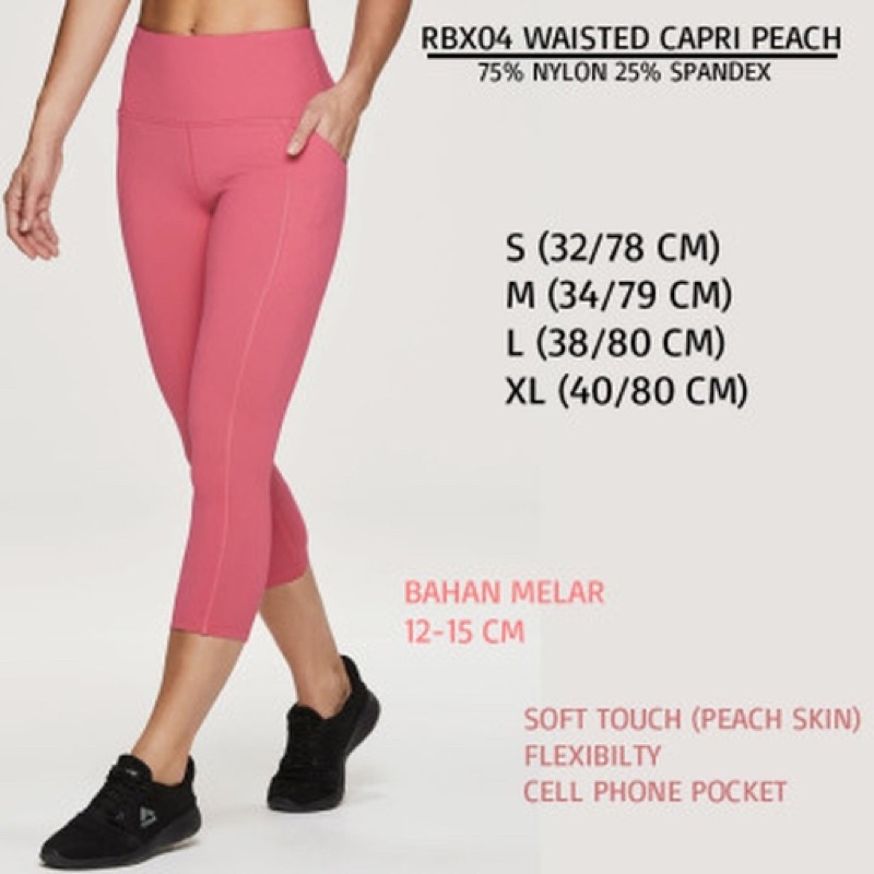Reebok Waisted Capri (Celana Legging Olahraga Cewek Wanita Women Woman Pocket Kantong) - Black (Hita