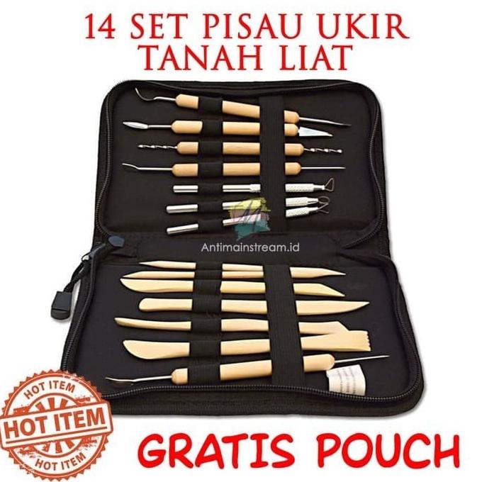 

jual set 14 Pisau Ukir Pahat Kayu, Clay, Tanah Liat, Besi BONUS POUCH