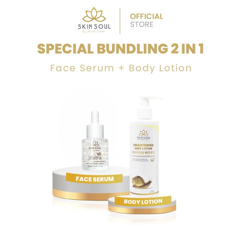Skin Soul Paket Bundling - Skin Soul 24K Snail Gold Face Serum & SkinSoul Brightening Body Lotion by