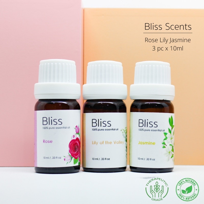 BLISS SCENTS Paket Rose Lily Jasmine Essential Oil Aromaterapi 100% Murni