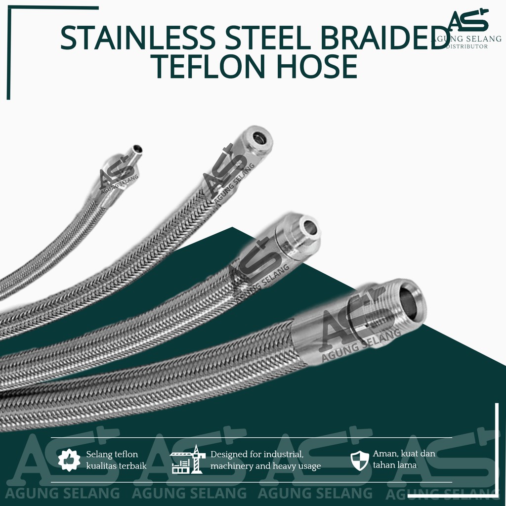 Selang Teflon PTFE Stainless Braided 1/2" Heavy Duty Chemical ID 12mm