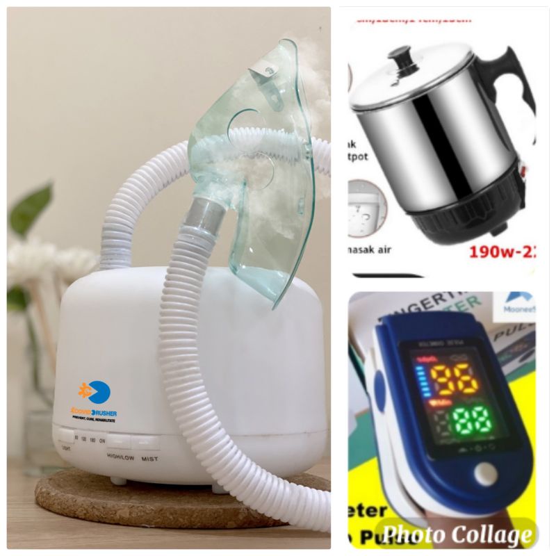 Paket CC EXTRA + MUG PLUS (Oxymeter/Oxycan/Thermogun/Tensimeter/Glukosameter), Covid Crusher bukan nebulizer/humidifier biasa, dengan cara kerja seperti HFNC/HHO (High Flow Nassal Canula/Humidified Heated Oxygen) yang didesign khusus untuk menangani Covid