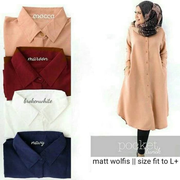 Terbaru Baju Atasan Tunik Pocket Tunik Baju Atasan Wanita Muslim Tunik - Putih