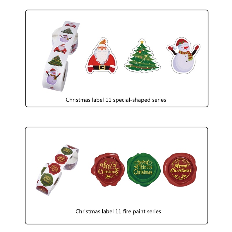 500pcs / roll Stiker Desain Santa Snowman Pohon Natal Untuk Amplop