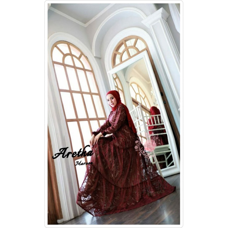 MX ARETHA 5XL 3XL 2XL XL FASHION WANITA / GAMIS MEWAH TERLARIS TERBARU / BRUKAT IMPORT LENGAN PANJANG / BAJU MUSLIM GAUN PESTA