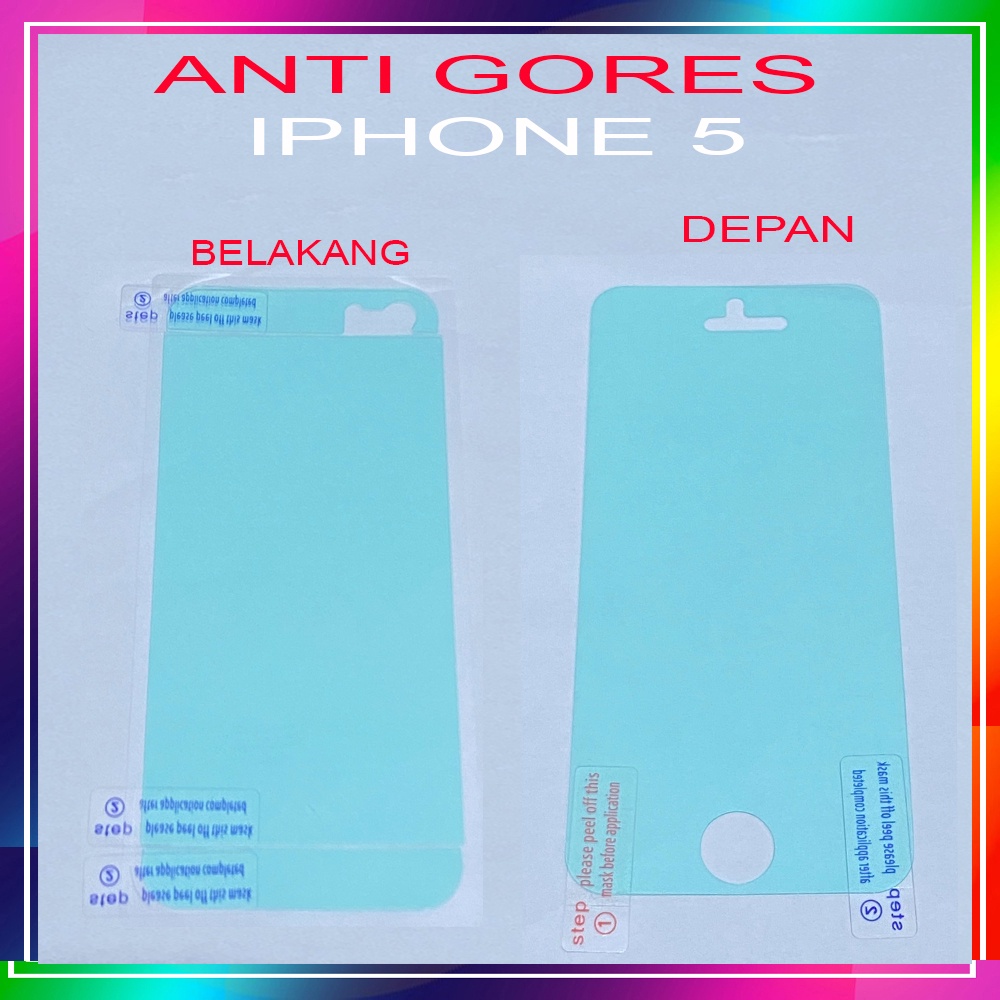 Antigores iphone 5 Bagian Depan &amp; Belakang Pelindung Layar Handphone Anti Gores Aksesoris Made In Japan Material Clear