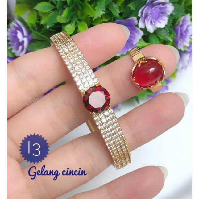 (NOV) Set Perhiasan Lapis Emas Xuping Gelang Ring Cincin Batu Rubi Permata Merah Gold Mewah Titanium