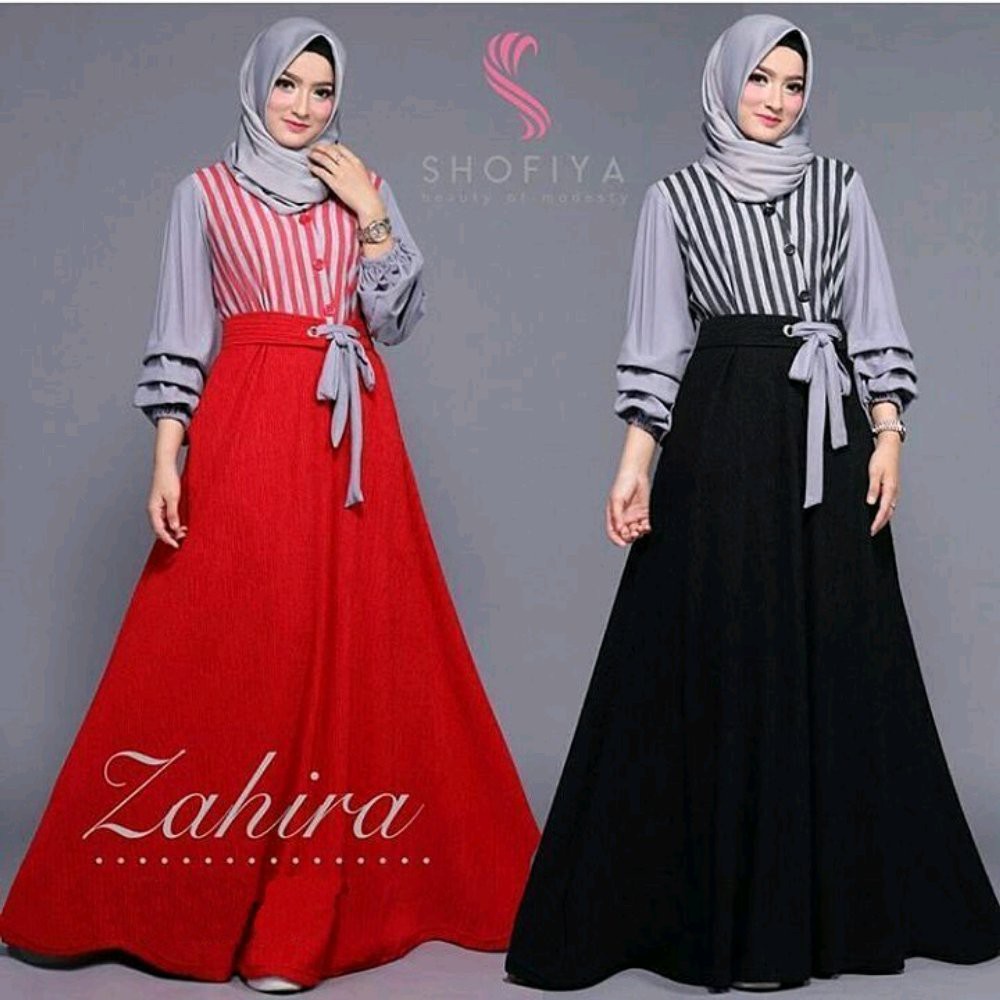 Baju Muslim Zahira Dress Motif Salur Blaster Baju Gamis Wanita Terbaru Shopee Indonesia