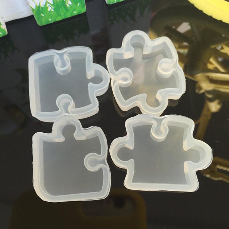 4pcs / set Cetakan Resin UV Bentuk Puzzle Bahan Silikon Untuk Liontin Perhiasan