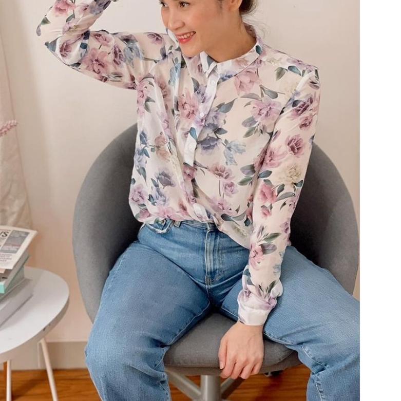 ➥ HM Chiffon Floral Blouse - Atasan Kemeja Wanita Branded Original ➷