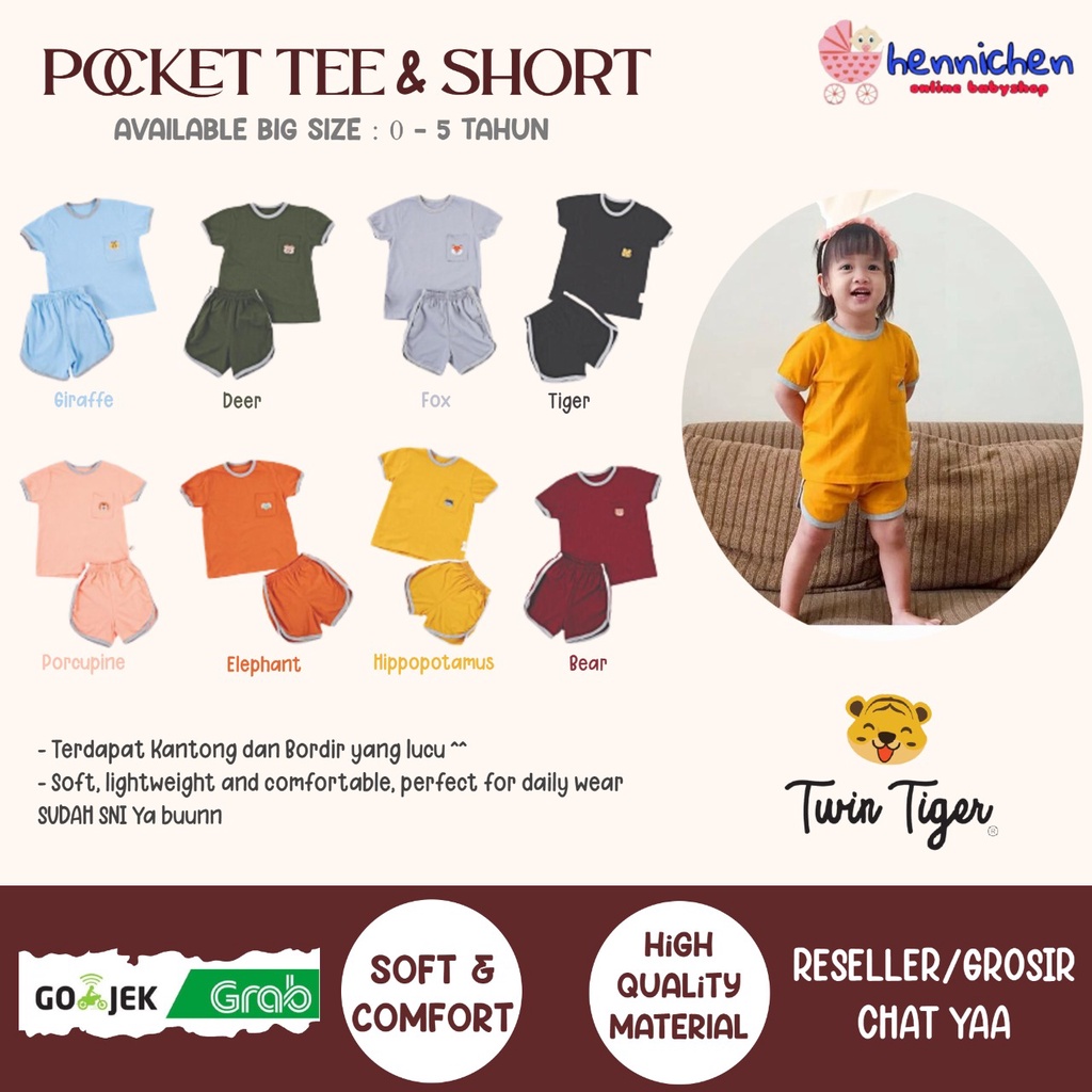 TWIN TIGER SETELAN RETRO KAOS POCKET TEE TSHIRT RETRO SET BAJU ANAK / BAJU BAYI 0-5 Tahun SNI