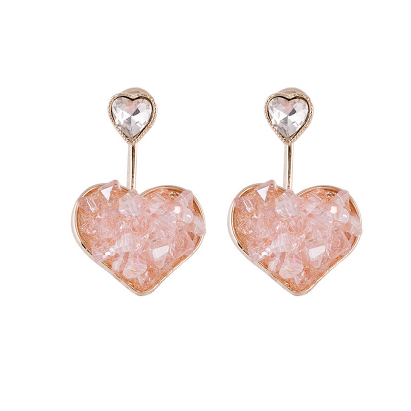 Anting Bentuk Hati Aksen Kristal Warna Pink