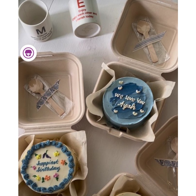 BOX MINI BENTO Cake 5pcs+5pcs SENDOK / Bagasse LUNCH Box / Bento Box / Box Bento cake / Packing Kue 