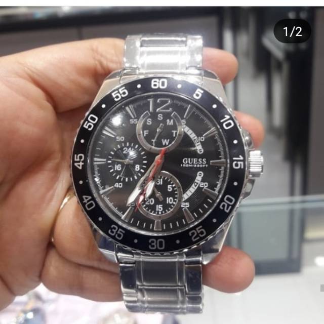 jam tangan pria guess original store mall sale 70% black silver