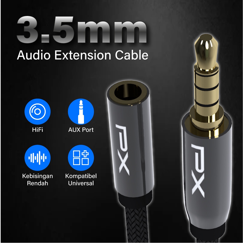 Kabel Aux Extension Audio 3.5mm TRRS Male to Female Gold Plated Braided Stereo HiFi Headphone Speaker Amplifier 1.5 Meter PX CO-YP00215