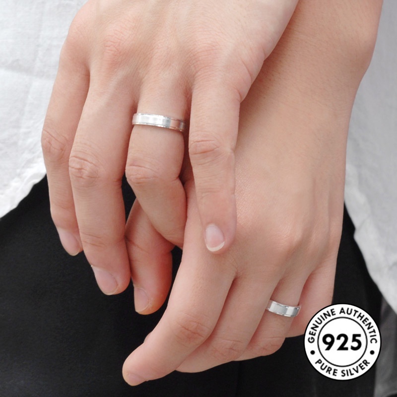 Cincin Pasangan Bahan S925 Silver Gaya Simple