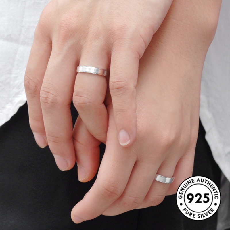 Cincin Pasangan Simple Bahan Sterling Silver 925 Untuk Pria / Wanita