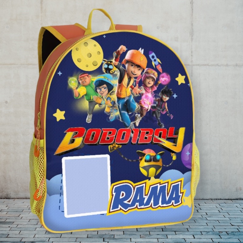 Tas Custom Anak Foto+Nama Non Kantong - Boboboiboy Galaxy - 1 HARI JADI