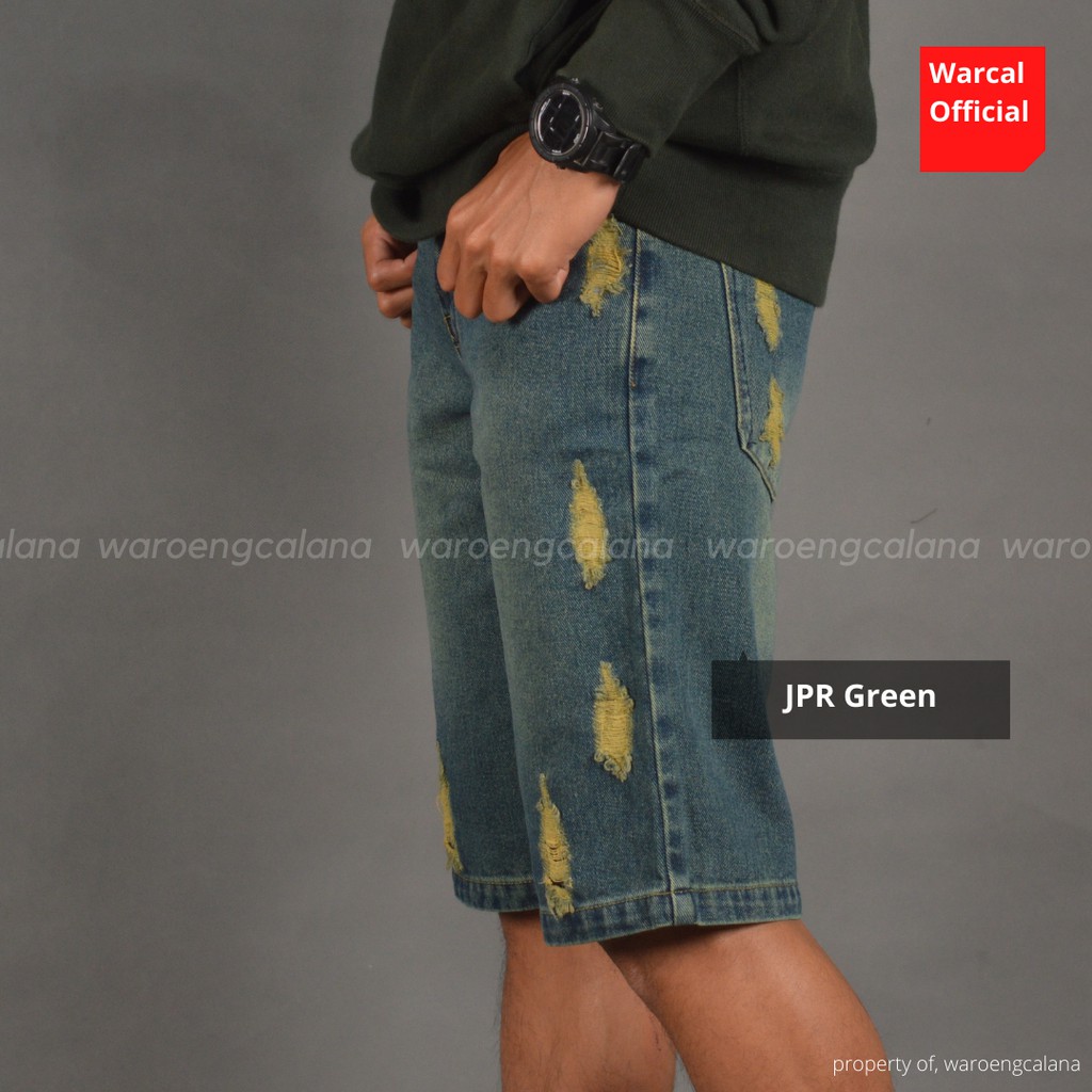 Celana Pendek Jeans Sobek Green