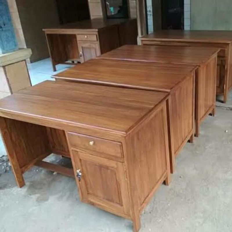 meja kantor 1/2 biro kayu jati