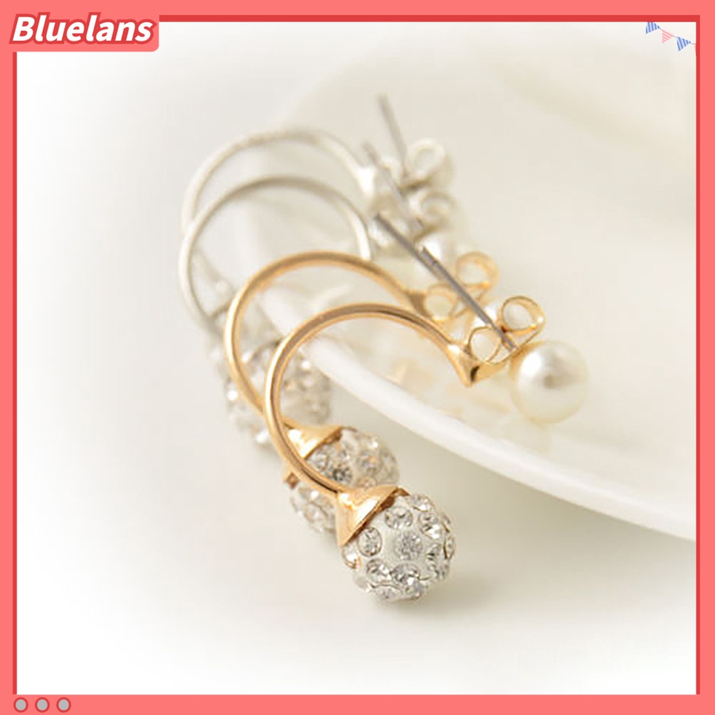 Bluelans 1Pair Ear Studs Faux Pearl Decor Jewelry Alloy Women Front Back Stud Earrings Party