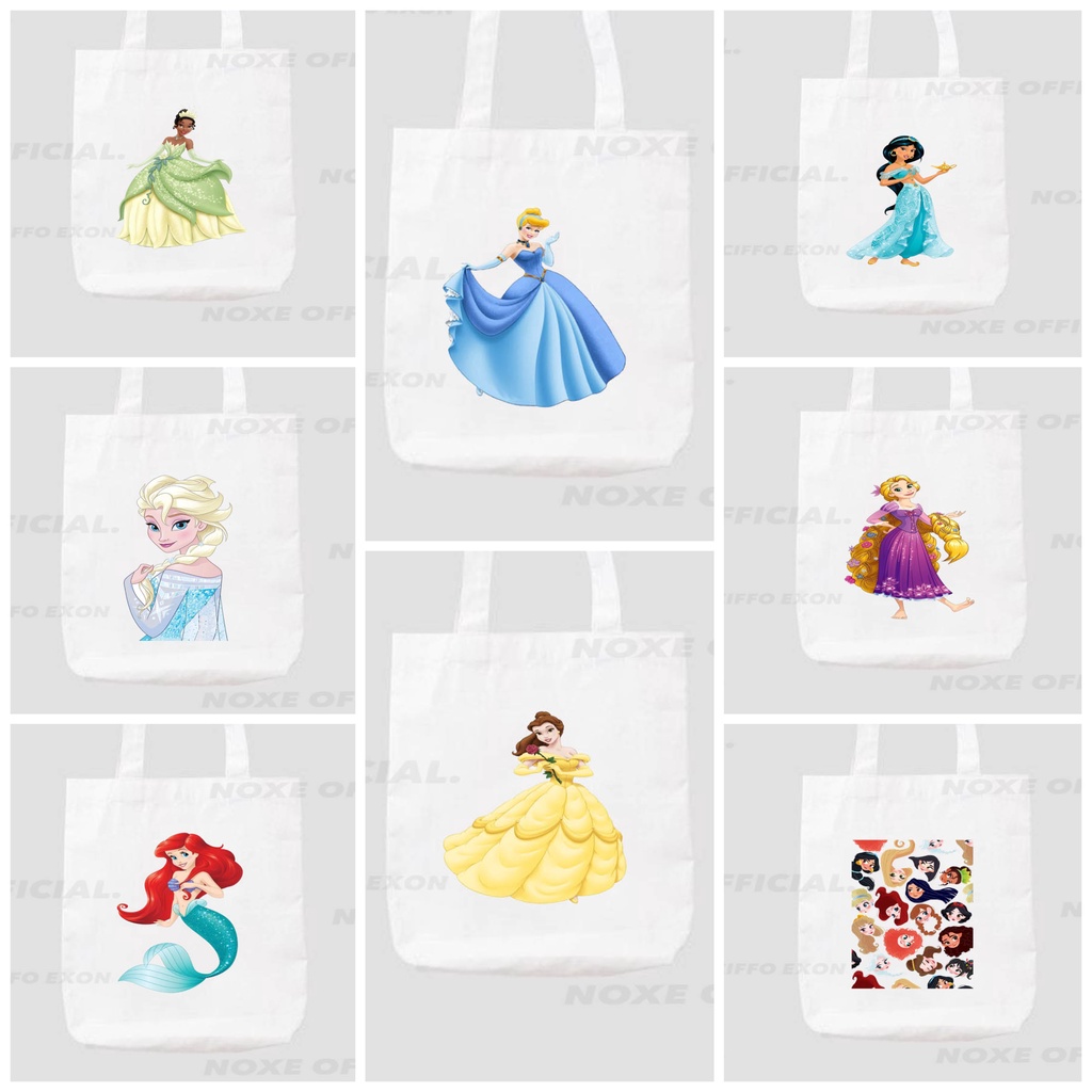 TOTE BAG KANVAS UNISEX PRIA DAN WANITA / TAS TOTE MOTIF DISNEY PRINCESS ANTI AIR